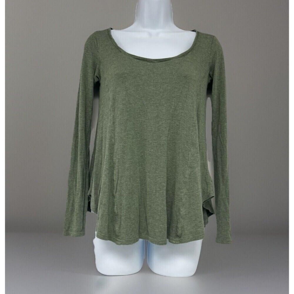 White + Warren Flounce Long Sleeve Sweater Top Blouse Comfy Boho Green Size XS